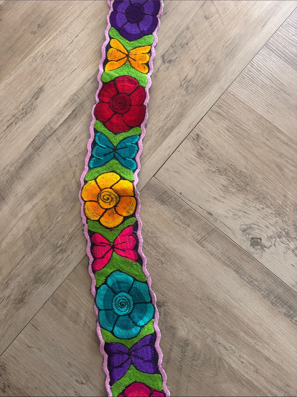 Handcrafted Multicolor Floral Embroidered Trim - Pink Edging